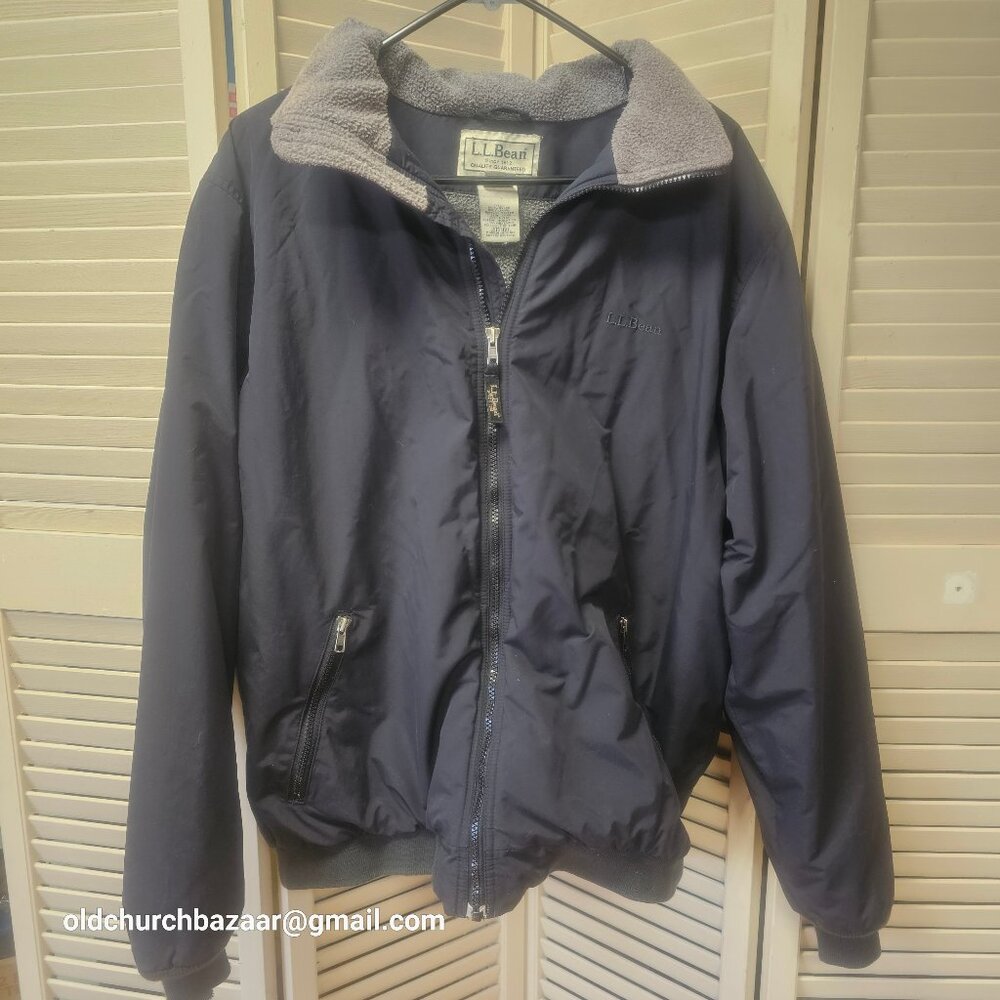 LL Bean Men's navy black Fleece Lined Warm Up winter jacket-super warm size L